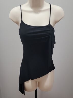 Black Asymmetric Draped Spaghetti Strap Tank Top Sz S